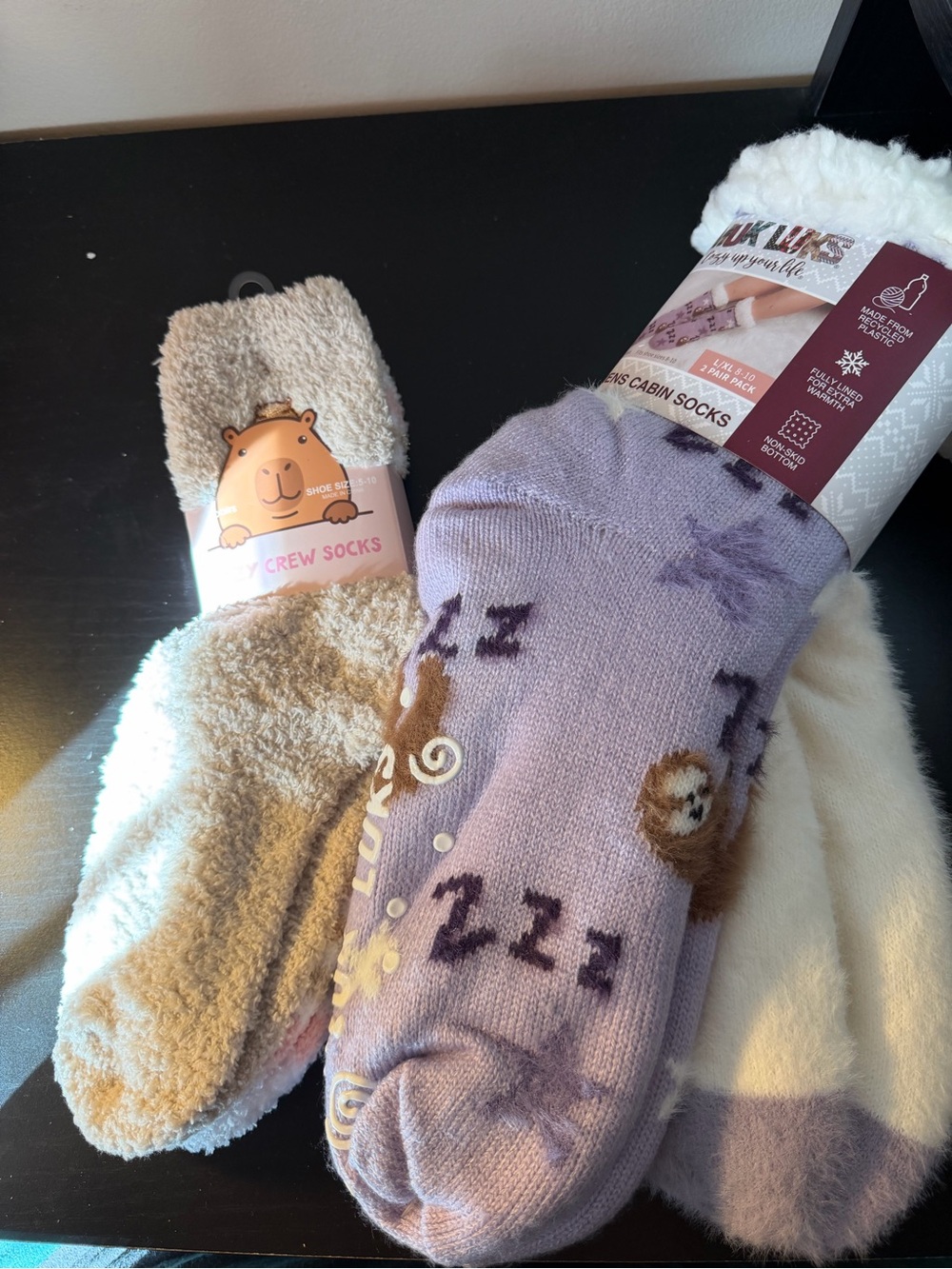 Cozy  Fuzzy Slipper Socks - Lavender & Cream